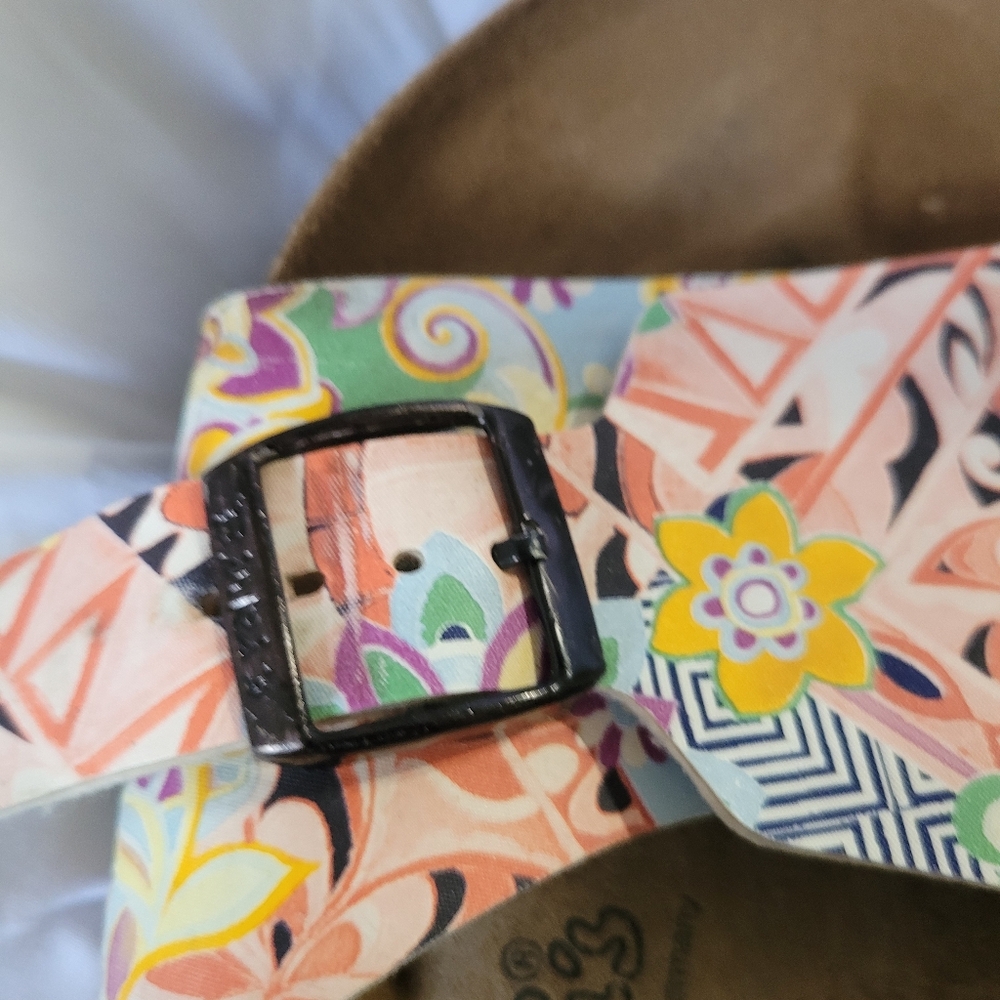 Birkenstock Peach Floral Geometric Slide Sandals W Sz 11 M Sz 9 Unisex - Picture 8 of 12